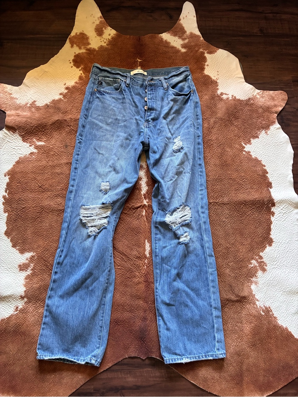 KanCan Distressed Straight-Leg Jeans in Light Blue